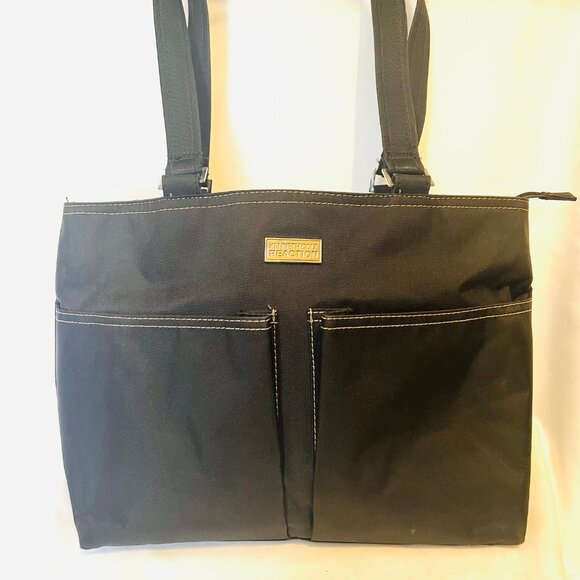Kenneth Cole Reaction-Black Nylon Tote Purse-Easy Clean-Lots of Storage-Zip Up - Picture 2 of 15